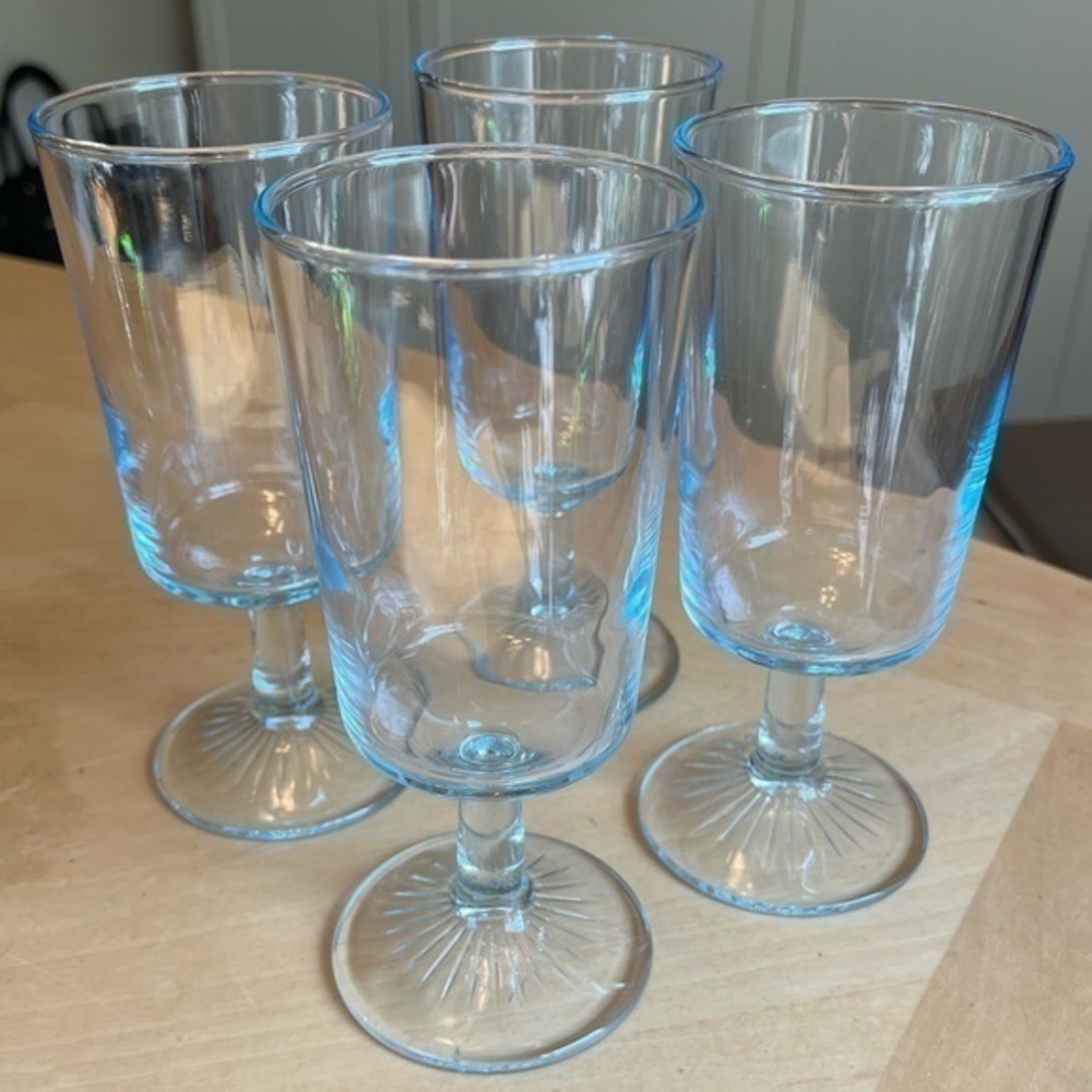 Vintage Sapphire Blue DUZ Detergent Glasses Mid Century Depression Glass Set 4